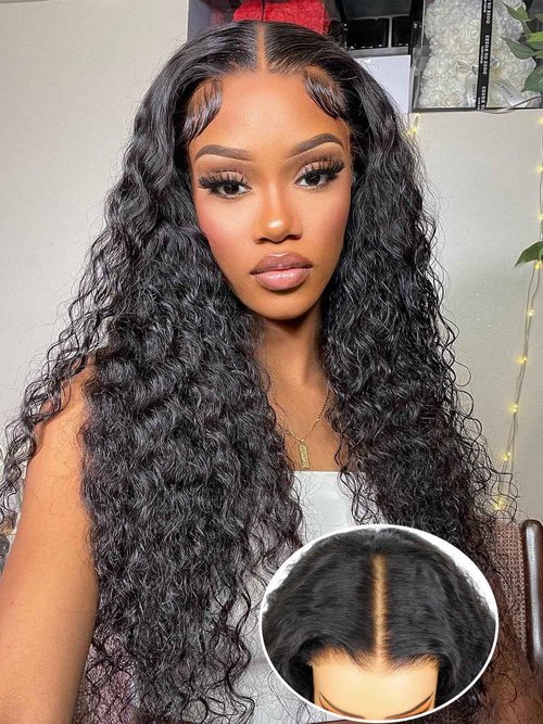 BLY Glueless Wigs Human Hair 9x6 M-Cap Wig Max Parting HD Lace Pre Cut Wig for Women Pre Plucked, Bleached Tiny Knots Deep Wave Curly Lace Front Wigs Wear Go 180% Density 20 Inch