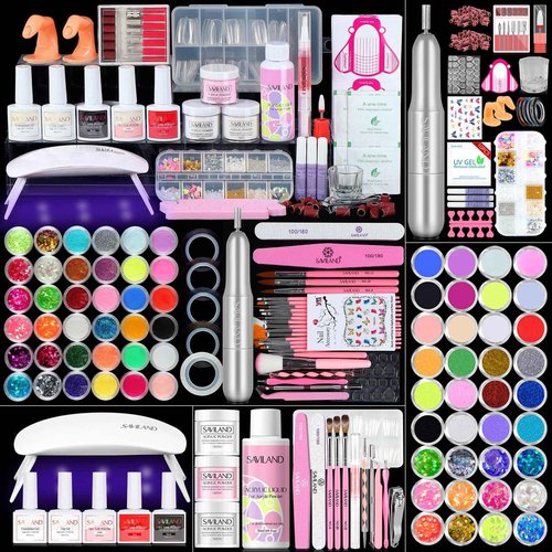 SAVILAND Acrylic Nail Kit with Everything: Professional Complete Acrylic Nail Set for Beginners with Monomer Liquid Gel Nail Polish U V Nail Light Gift for Women