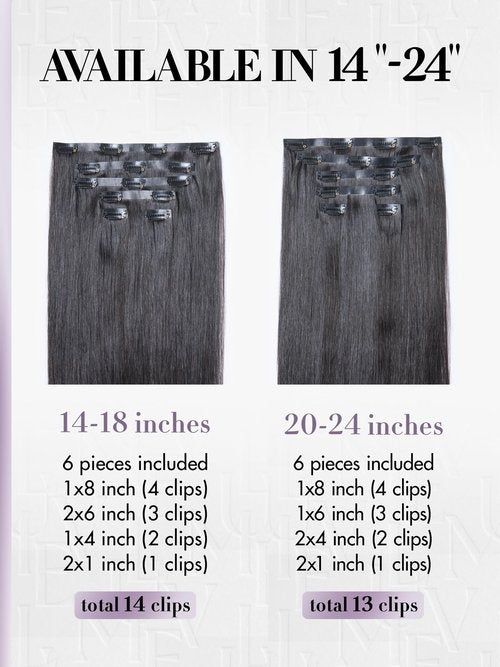 LUVME Invisible Clip in Hair Extensions,Silky Straight 14 Inch 110g 6Pcs Seamless PU Weft, 100% Real Human Hair Extensions, Natural Look & Comfortable Wear, Easy to Apply