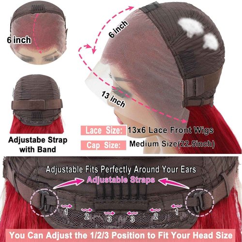 ZGWG Red Frontal Wigs Human Hair 180% Density 13X6 Body Wave Burgundy Lace Front Wigs Hd Lace Front Wigs Pre Plucked Hairline With Baby Hair(Burgundy, 22inch)