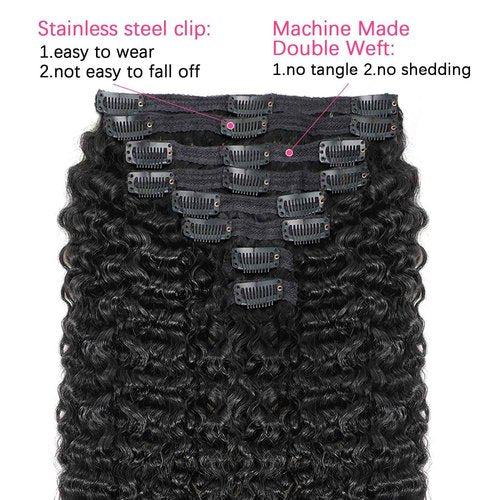 Mihugass Burmese Curly Clip in Hair Extensions #1B Natural Black Color Curly Clip ins For Women Brazilian Virgin Clip on Hair(22inch,#1B)