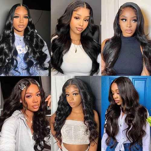 Fabimiya Body Wave Bundles Human Hair Natural Black Unprocessed Brazilian Virgin Hair Wave Bundles Natural Black Human Hair Quick 11A Weave Hair Extension
