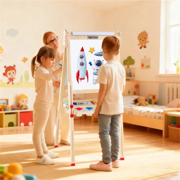 3-in-1 Kids Art Easel with Magnetic Whiteboard & Chalkboard - Adjustable Height