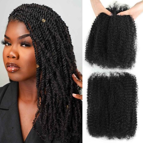 poetically 16 Inch Afro Kinky Curly Human Hair Afro Kinkys Bulk Human Hair 2 Bundles 100/Packs Kinky Twist Hair Curly Hair Extensions for Dreadlocks, Loc Repair,Twists