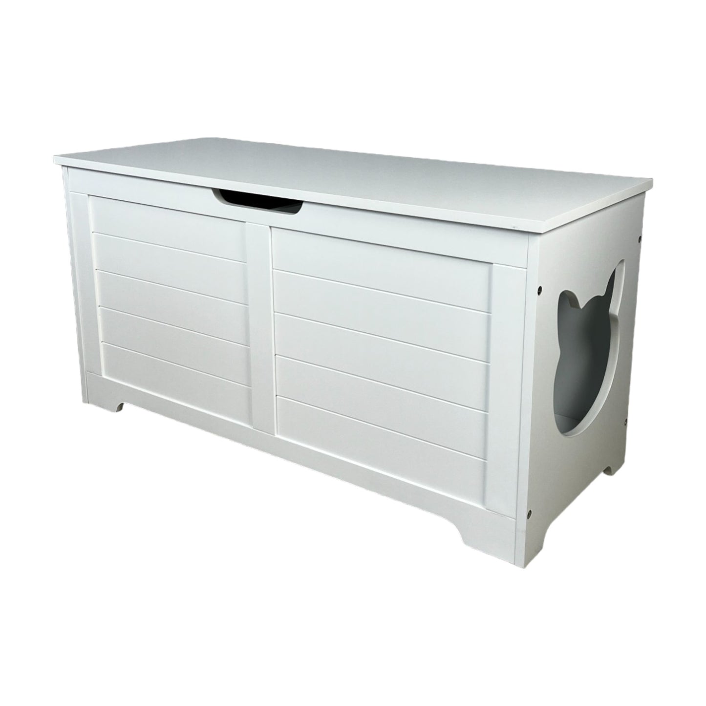 Large Open Cat Litter Box Fence Furniture - Modern White Cat House & Storage