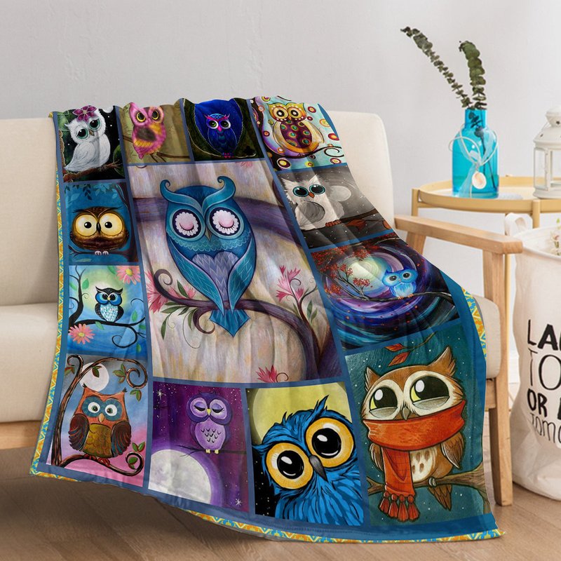 Multicolor Flannel Owl Pattern Blanket for Outdoor, Home & Travel Use