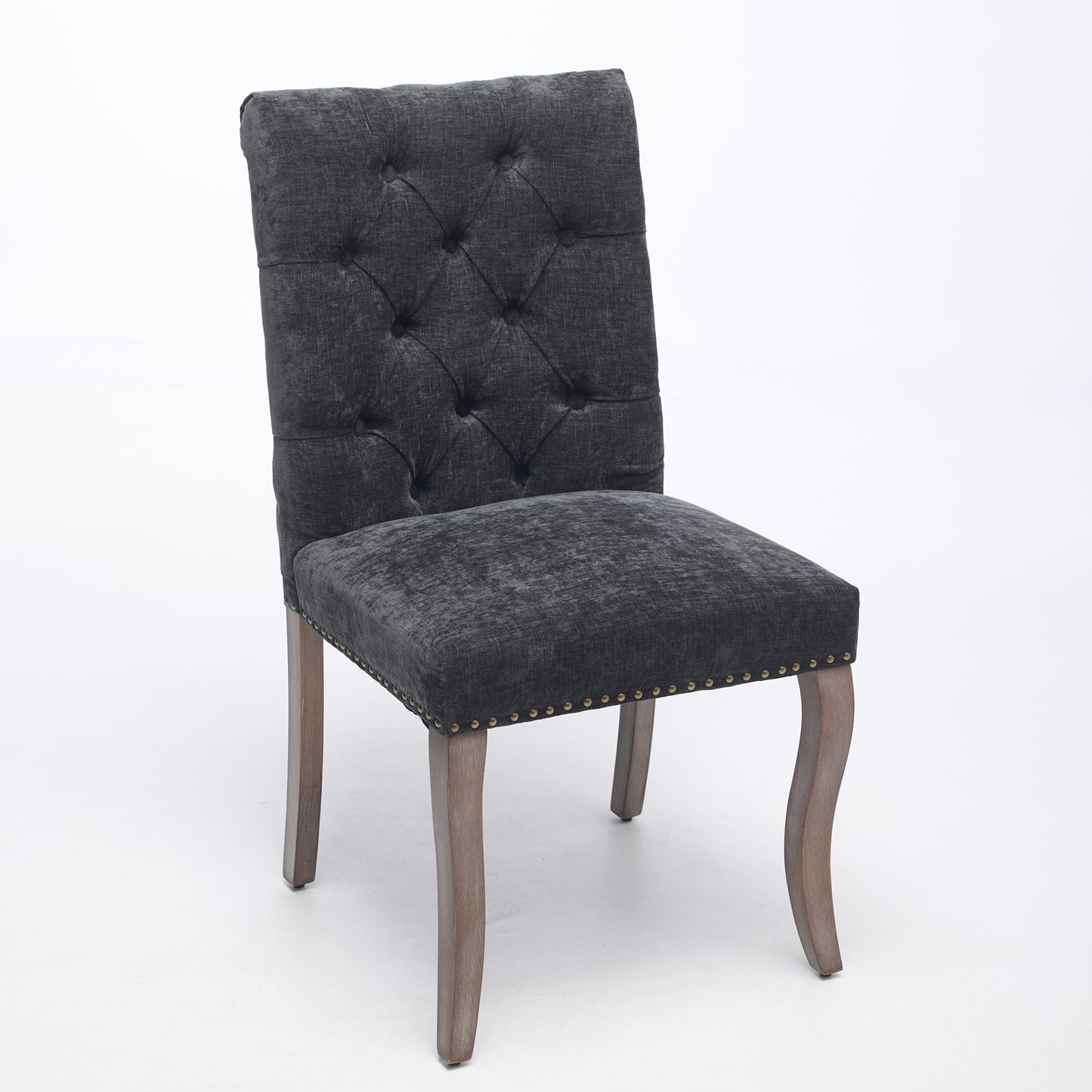 Upholstered Chenille Fabric Accent Dining Chair, Curved Solid Wood