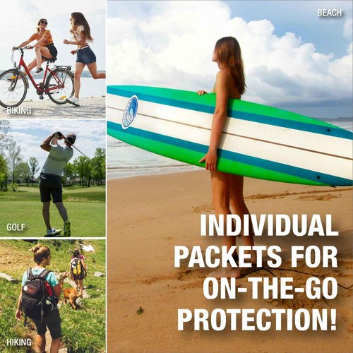 CoreTex Sun X 30+ Broad Spectrum Sunscreen Packets & Dry Towels Duo Kit - Pack of 50 Paraben, Oxybenzone, Octinoxate, & Oil Free Sunscreen - No White Cast and Water Resistant Up to 80 Minutes