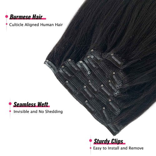Yaki Straight Clip in Hair Extensions for Black Women 1b Natural Black Clip in Extensions Real Human Hair 120grams 7pcs Double Weft Light Yaki Straight Clip in Human Hair Extensions 18 Inch
