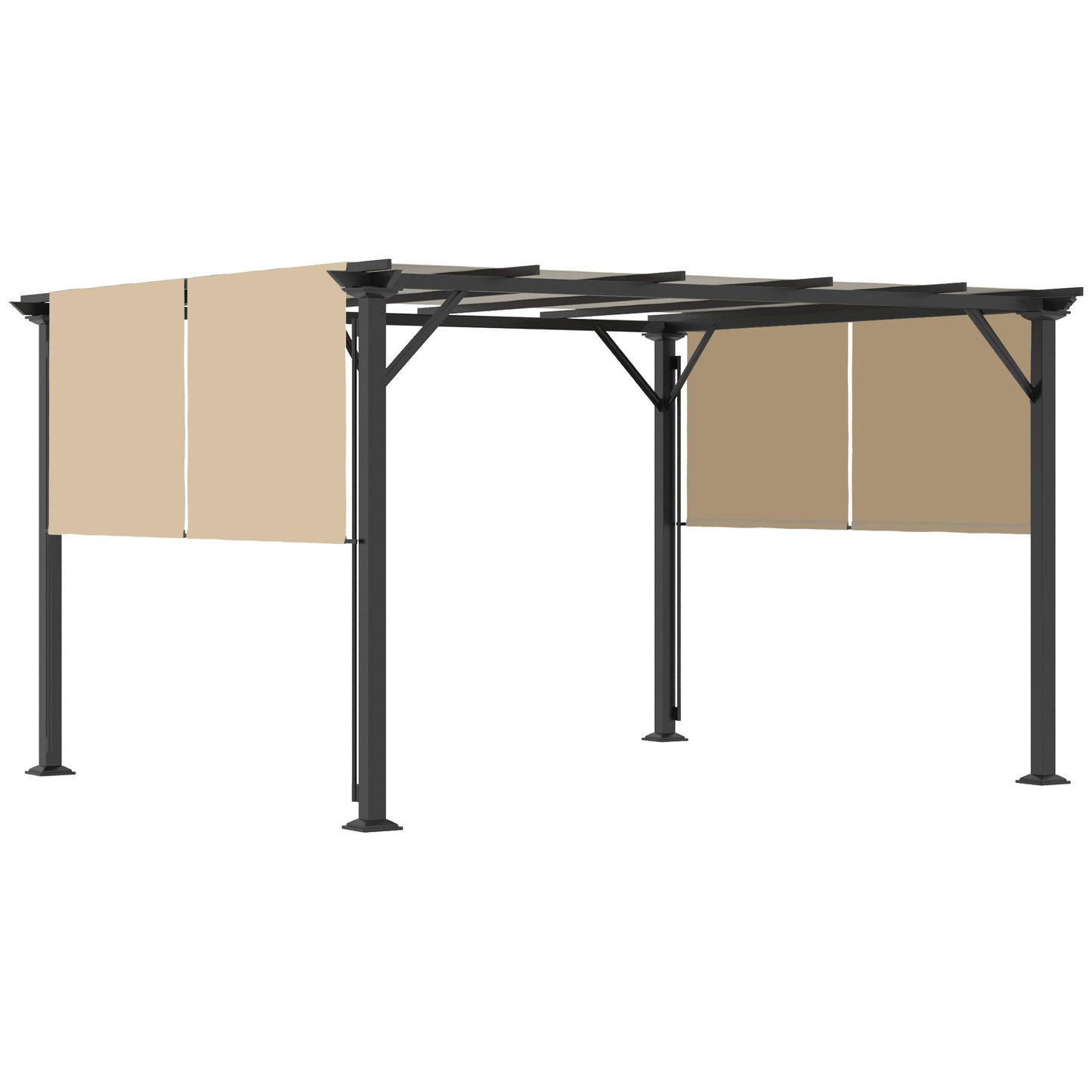 Outdoor Retractable Pergola Canopy with Sun Shade - Beige