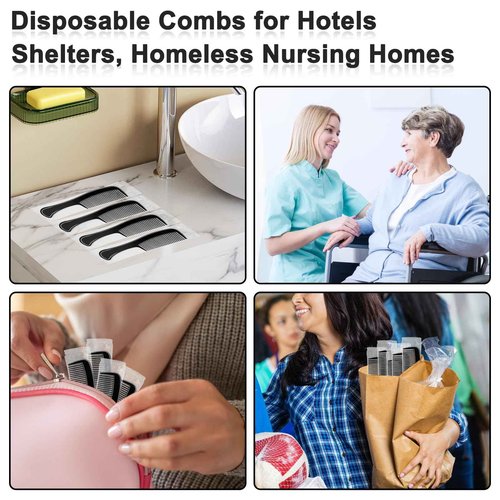 HOFASON 300 Pcs Bulk Hair Combs Individually Wrapped for Women, Kids, Men Beard, Professional Wide Tooth Comb for Hair Styling, Travel, Homeless, Hotel, Shelter, Nursing Home and Church (Black)