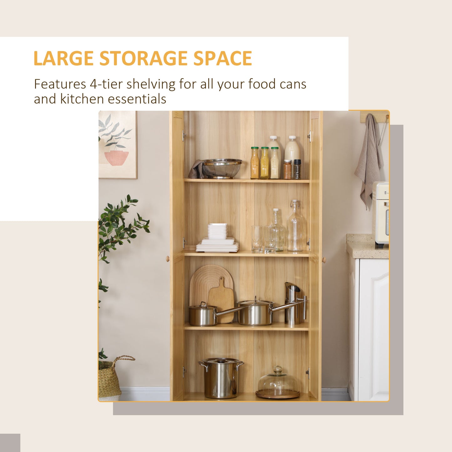 67" Pinewood Kitchen Pantry Storage Cabinet with Adjustable Shelves