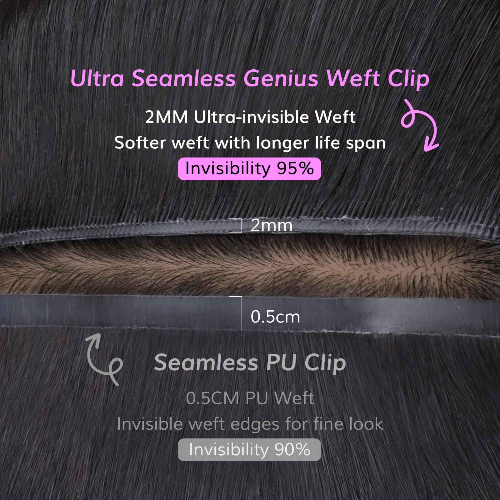 IDN BEAUTY Genius Weft Body Wave Clip In Hair Extensions Human Hair For Black Girl Women, Virgin Hair Longer Lifespan, Invisible Seamless PU Weft Clip Ins, 16 Inch 110g 7Pcs Natural Black