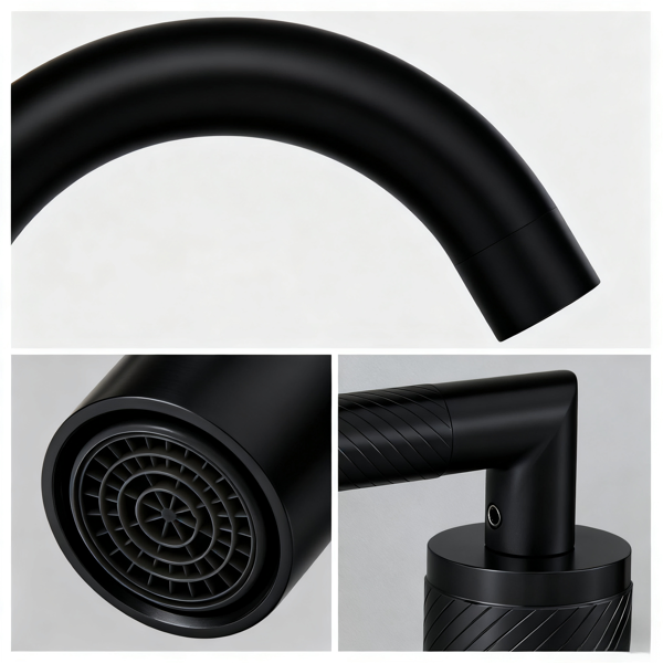 Matte Black Bathroom Sink Faucet - Widespread 2 Handle 360° Swivel Spout