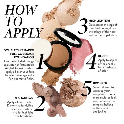 LAURA GELLER NEW YORK Matte Baked Starter Kit - Full Coverage: Double Take Powder Foundation, Porcelain and Best of the Best Face Palette and Retractable Angled Kabuki Brush