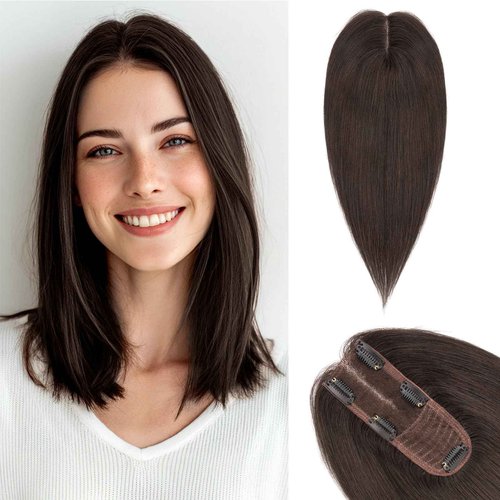 TESS Hair Toppers for Women with Thinning Hair Real Human Hair Toppers Hair Pieces for Women, 2"*6" Lace Base 150% Density 10 inch Dark Brown