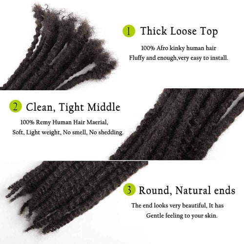 Orientfashion Textured Loc Extensions Human Hair Curly Ends Handmade Permanent Locs Extensions Can Be Dyed Bleached Curled and Twisted (12inch 30strands, 0.8cm Natural black)