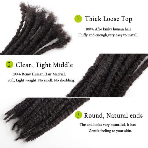 Orientfashion Textured Loc Extensions Human Hair,8-16inch 0.4cm 0.6cm And 0.8cm Human Hair Curly Ends Handmade Permanent Locs Extensions Can Be Dyed Bleached Curled and Twisted With Free Gifts (8inch