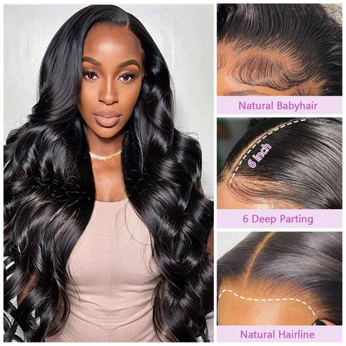 UPXIO 28 Inch 13x6 Lace Front Wigs Human Hair 200% Density Body Wave Lace Front Wigs Human Hair Pre Plucked HD Lace Frontal Wigs Human Hair for Women with Baby Hair