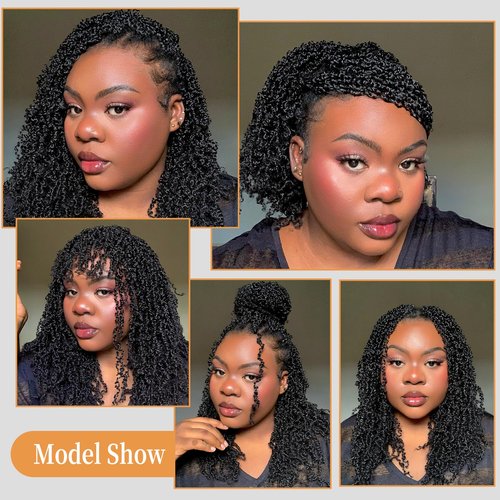 18 Inch Pre-Looped Yanky Twist Crochet Hair, 30 Strands/Pc, Mini Passion Twists, Senegalese Braiding Hair (Natural Black, 8 Pcs/Pack)