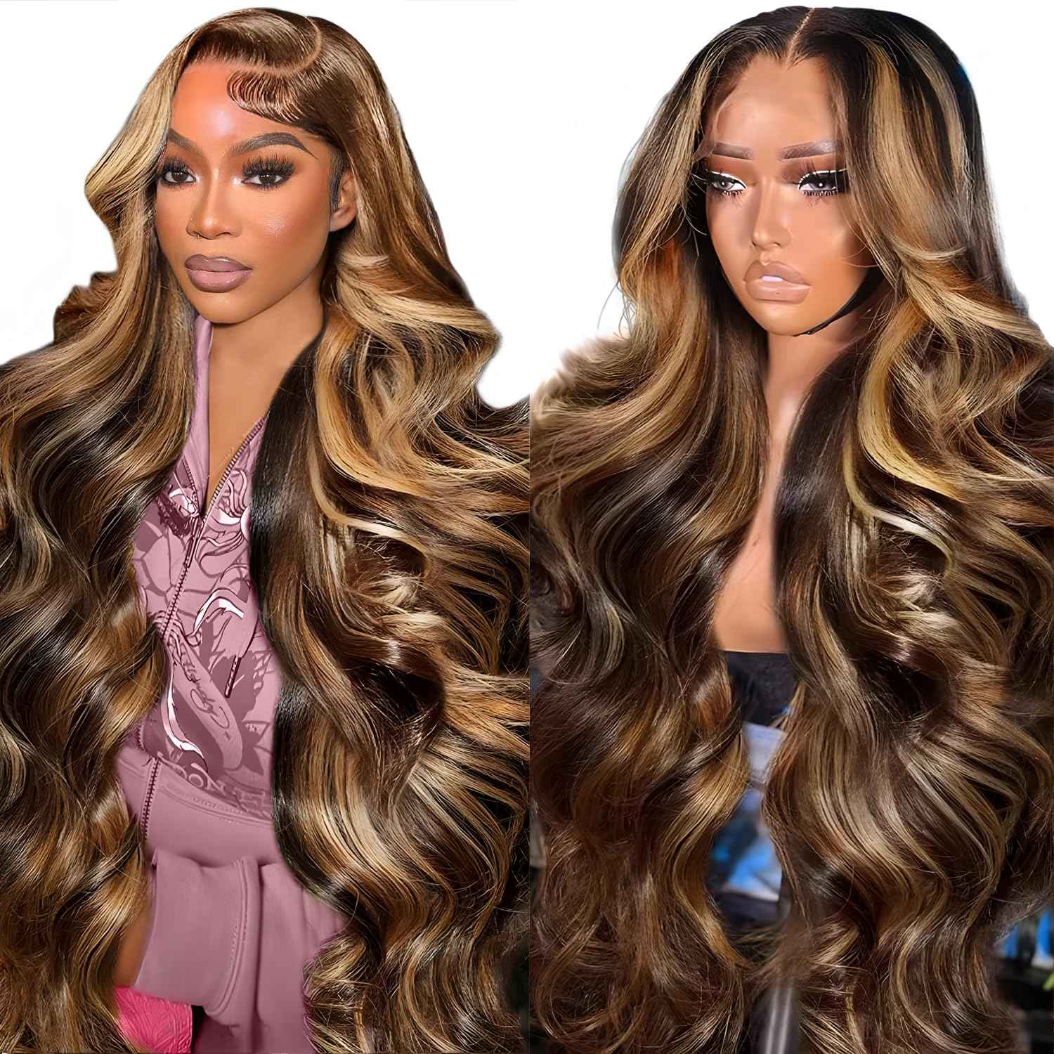 30Inch Honey Blonde Ombre Lace Front Wig Human Hair 13x6 Body Wave HD Lace Frontal Wigs 427 Wigs Human Hair for Women Highlight Wig Pre Plucked With Baby Hair 220% Density