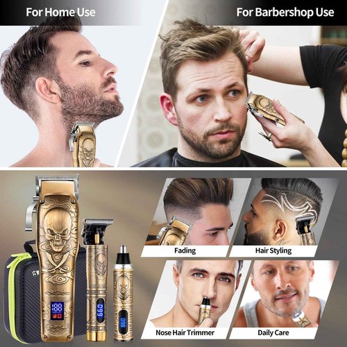 Roziapro Hair Clipper for Men Zero Gapped Nose Hair Trimmer Set Professional Barber Clippers for Haircut Cordless Beard Trimmer, Rechargeable Clippers Set for Hair Cutting (Gold)