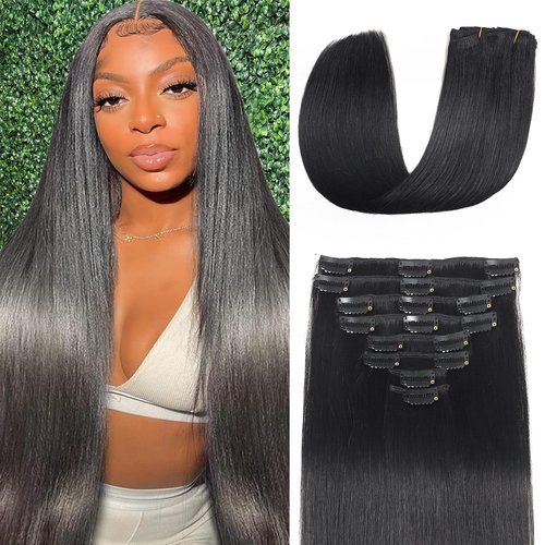 SIVSV Real Human Hair Extensions - 18 Inch, 3.6oz/100g Remy Natural Hair Clip Ins for Women - Seamless Clip on Hair Extensions - 8pcs Per Set - Double Weft - Jet Black
