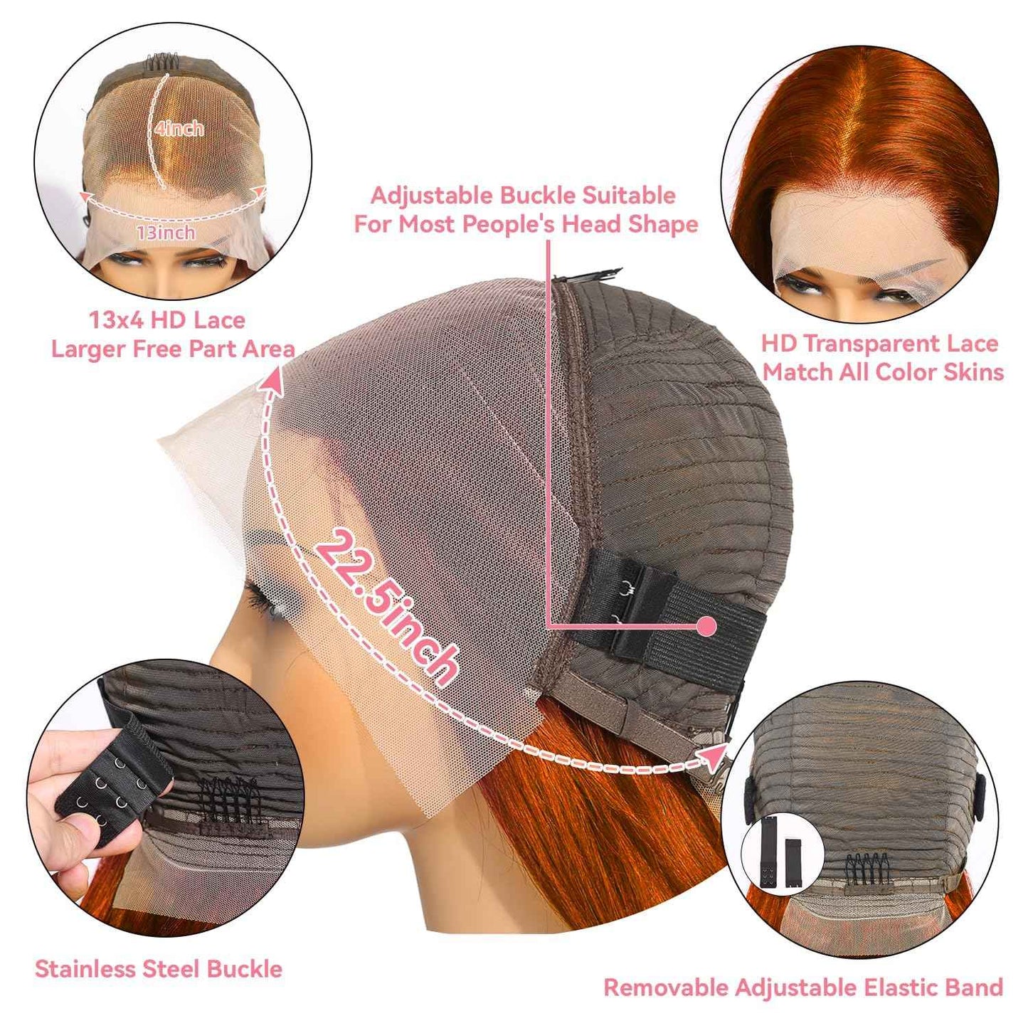 Ginger Orange Lace Front Wigs Human Hair 13x4 Deep Wave Lace Front Wigs For Black Women 180% Density Curly Glueless Colored Wigs 350# HD Transparent Ginger Wig Pre Plucekd Hairline With Baby Hair