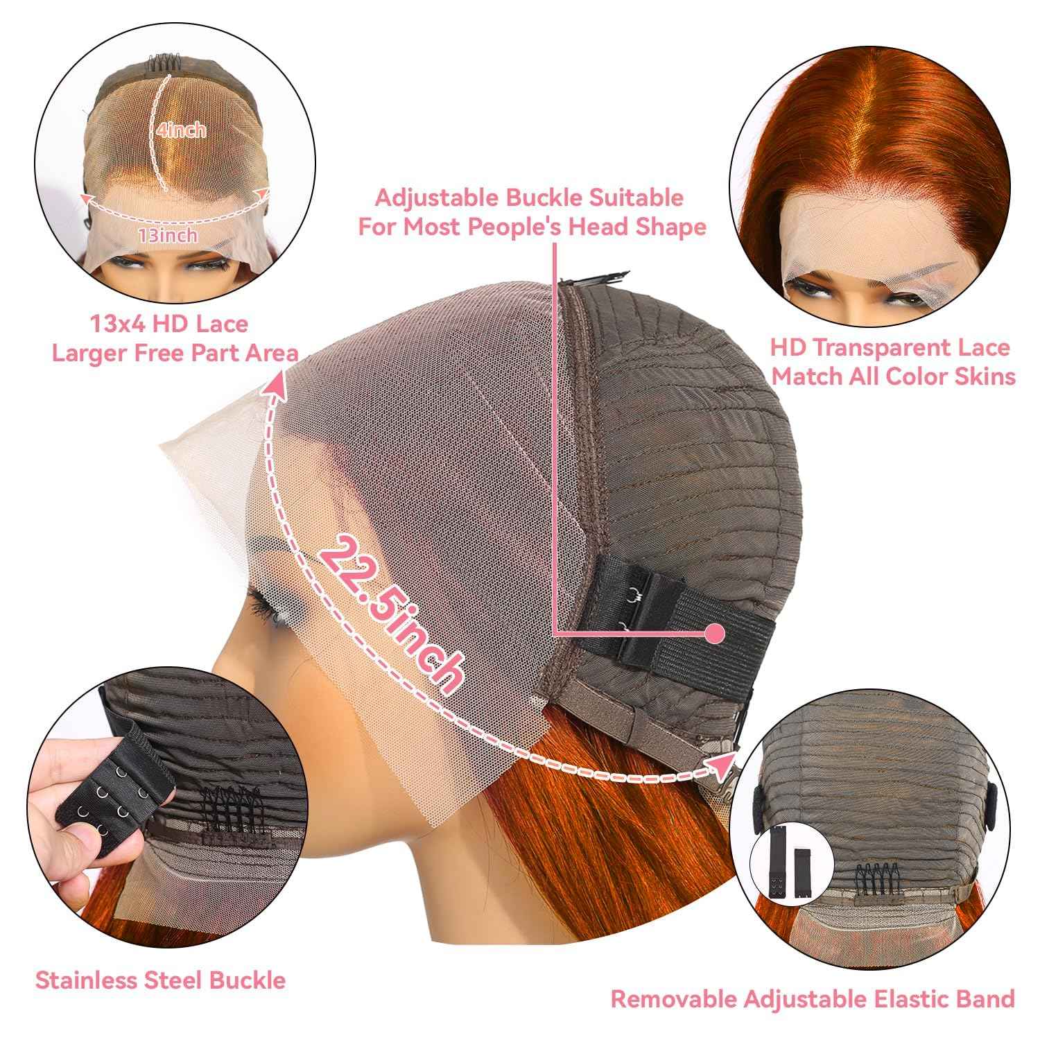 Ginger Orange Lace Front Wigs Human Hair 13x4 Deep Wave Lace Front Wigs For Black Women 180% Density Curly Glueless Colored Wigs 350# HD Transparent Ginger Wig Pre Plucekd Hairline With Baby Hair