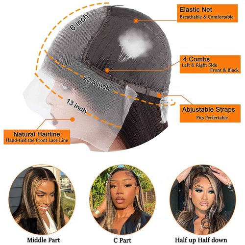 Teveshine 22inch Balayage Wig Human Hair 13x6 Ombre Lace Front Wig Pre Plucked With Baby Hair 180 Density FB27 Colored HD Glueless Balayage Wig Human Hair