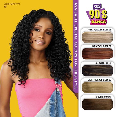 Sensationnel Butta Lace 90Sbangs Wigs - Unit 915 Glueless Wide Deep Part Synthetic Preplucked Hairline (MOCHABROWN)