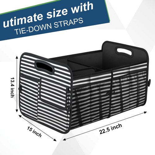 Femuar Car Trunk Organizer,Car Storage Organizer with 72L Large Capacity Waterproof Collapsible and 11 Pockets,Trunk Organizer for Car Suv/Jeep/Sedan, Large Size, Stripe