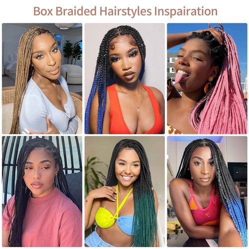 Lexqui 36'' Knotless Box Braided Wigs for Women Braided Lace Wigs Full Lace Braided wig Premium Synthetic Triangle Lace Front Braided Wigs with Baby Hair Braid Lace Front Wig Natural Black