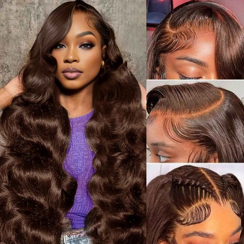 ediere Chocolate Brown Lace Front Wig 200 Density Brown Body Wave 13x4 HD Lace Front Wigs Human Hair Pre Plucked with Baby Hair Brown wig Colored 4# Frontal Human Wig for Women (18 Inch)