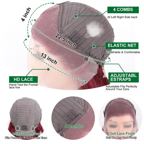 Cikana Body Wave 99j Burgundy 13x4 Lace Front Wig Human Hair 180% Density Glueless Burgundy Red Wigs Human Hair 99j Body Wave Wigs for Women 24 Inch