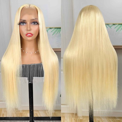 613 Lace Front Wig Human Hair 28Inch 13x4 Blonde Lace Front Wigs 210% Density 613 HD Lace Frontal Wig 12A Brazilian Long Straight Human Hair for Women Glueless Wigs Pre Plucked with Baby Hair