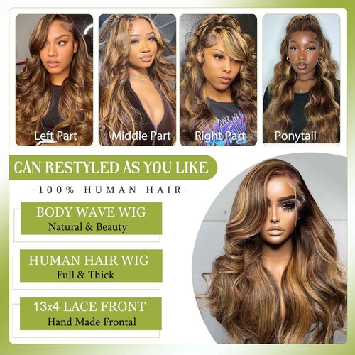 Valiilo Ombre Lace Front Wigs Human Hair 13x4 Highlight 4/27 Body Wave Wig Pre Plucked Honey Brown Blonde Wig Human Hair with Free Part 180% Density Glueless Colored Wig for Women 22 Inch
