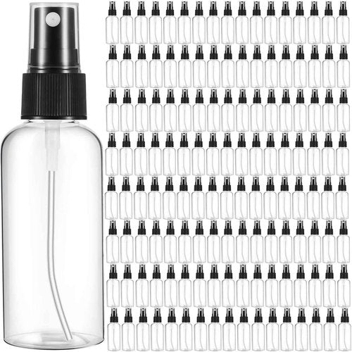 Roshtia 300 Pcs 2 oz Plastic Mini Spray Bottles with Black Cap Clear Empty Fine Mist Spray Bottles Refillable Liquid Container for Essential Oils Perfumes Travel Makeup