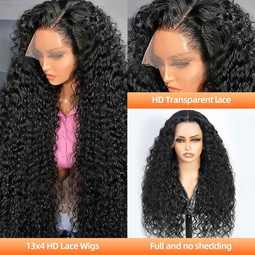 COLORSUPIDOL 32 Inch Deep Wave Lace Front Wigs Human Hair 200 Density 13x4 HD Transparent Lace Frontal Wigs Human Hair Pre Plucked Deep Curly Glueless Wigs for Black Women Natural Color