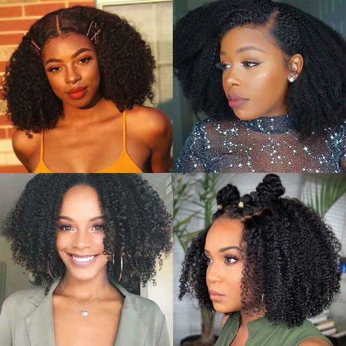 Skouty Bob Wig Human Hair Afro Kinky Curly 13x4 Frontal Lace Wig Human Hair 180 Density Glueless Wig Human Hair Pre Plucked with Baby Hair Short Bob Wigs for Black Women Natural Color 16 inch