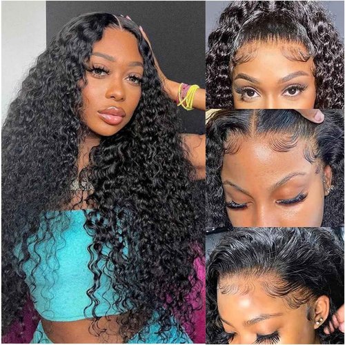 13x6 Water Wave Lace Front Wigs Human Hair 22 Inch 200% Density Water Curly HD Transparent Lace Frontal Wig For Black Women Glueless Wigs Human Hair Pre Plucked with Baby Hair