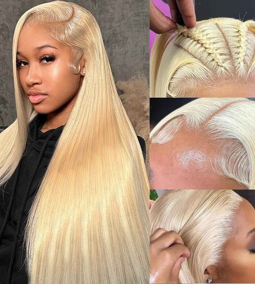 Amecire 613 Lace Front Wig Human Hair 13x4 Transparent Blonde Lace Frontal Wigs 180% Density Straight Blonde Lace Front Wig Pre Plucked Glueless Wigs With Baby Hair (26 Inch)
