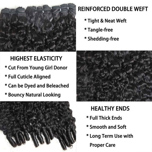 Sinuowei 3c4a Burmese Curly Bundles Human Hair Weave Water Wave Curly Quick Weave Sew in Hair Extensions with Spiral End for Women Natural Black 3 Bundles Mixed Length 18 18 18 Inches