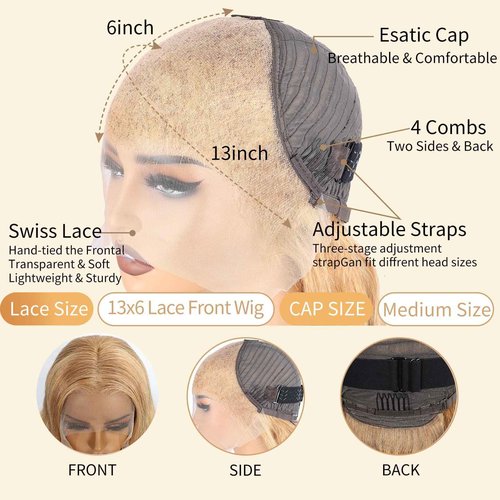 KERUISI 28 Inch Honey Blonde Wig Human Hair 200% Density 13x6 Body Wave Pre Plucked Glueless HD Transparent Lace Frontal Human Hair