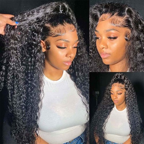 Ysxbui Deep Wave Lace Front Wigs Human Hair 180 Density 13x4 HD Transparent Frontal Wigs Human Hair for Women Deep Curly Glueless Wigs Human Hair Pre Plucked with Baby Hair 24Inch