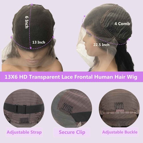 Samrabeauty 30 Inch 13x6 Lace Front Wigs Human Hair 200 Density Body Wave Lace Front Wigs Human Hair HD Lace Wigs for Women Pre Plucked Frontal Natural Black