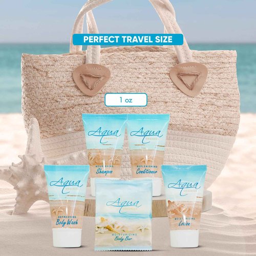Aqua Organics Hotel Soaps & Toiletries Bulk Set | 1-Shoppe Amenities Kit | 1oz Shampoo & Conditioner, Body Wash, Lotion, 1oz Bar Soap | Travel Size | 150 Pieces