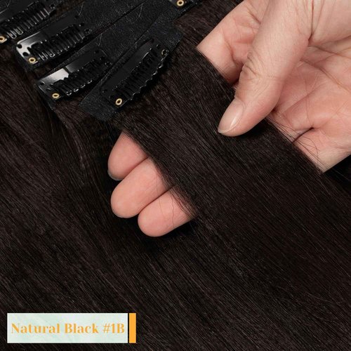 Loxxy Brazilian Yaki Straight Clip in Hair Extensions Real Human Hair 12 inch 100% Remy Unprocessed Soft Clip on Extensions Full Head Natural Color #1B for Black Women,YK 7pcs/set 120g/set
