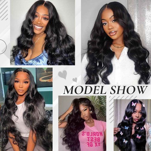 BMNH Body Wave Lace Front Wigs Human Hair Pre Plucked with Baby Hair HD Lace Front Wig 200 Density Natural Black Wig for Women Brazilian Virgin Human Hair Body Wave Wig (22 Inch)