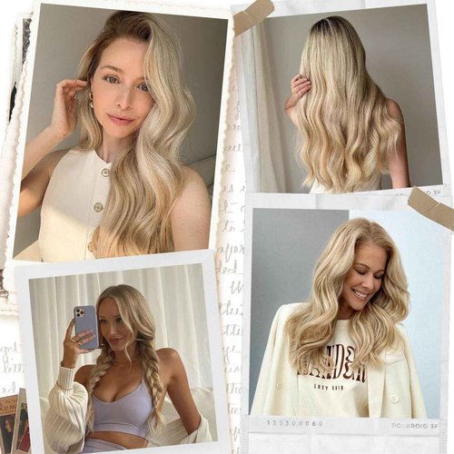 Hair Extensions 18 Inch Hair Extensions Real Human Hair Light Blonde to 613 Blonde Straight Balayage Extensions with Transparent Fish Line